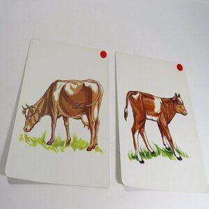 Peabody 1960s ANIMALS Cow & Calf (2) cards Vintage Artwork Brown & White Cow
